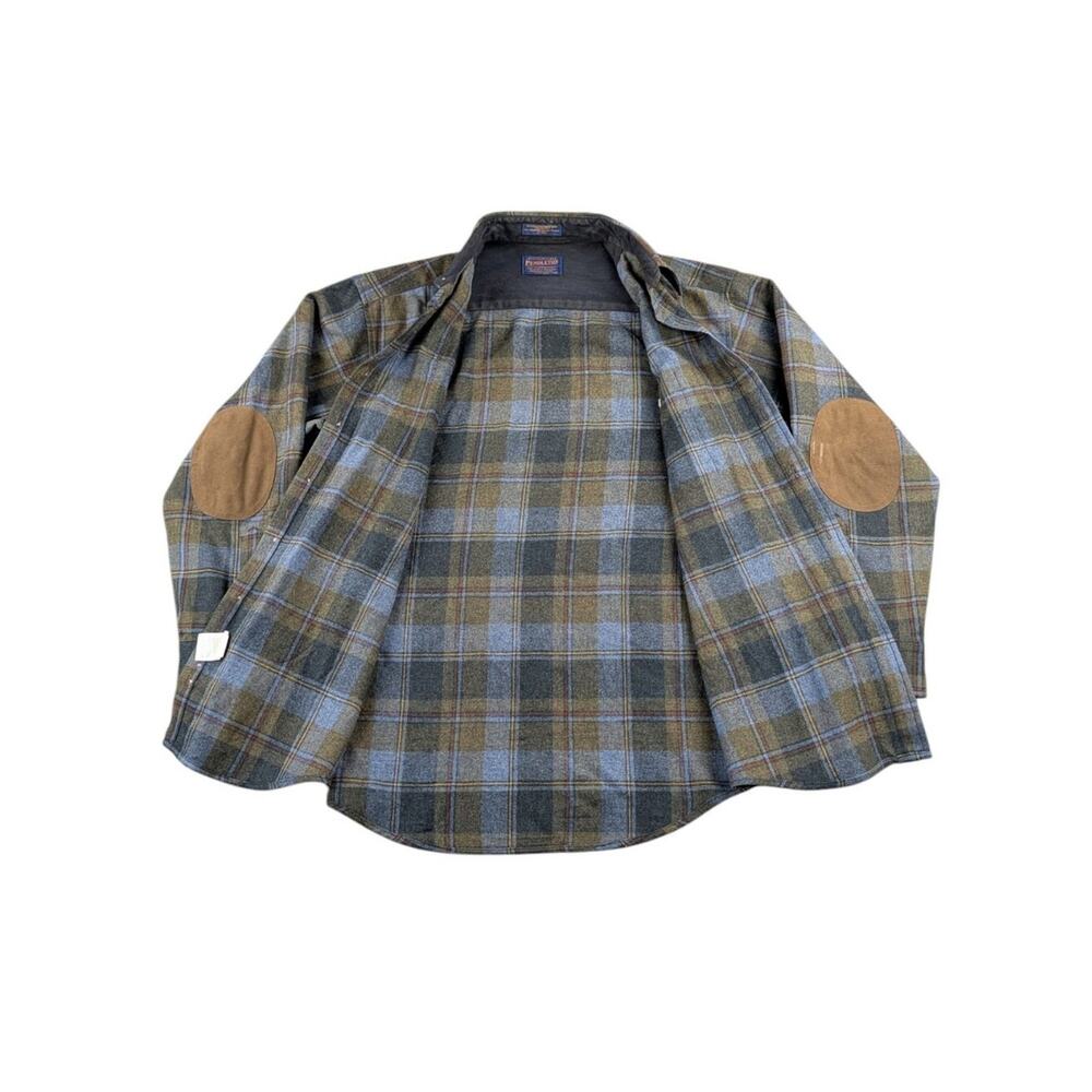 Pendleton Men's M 100% Virgin Wool Plaid Elbow Patch Trail Button Shirt EUC - Picture 7 of 11